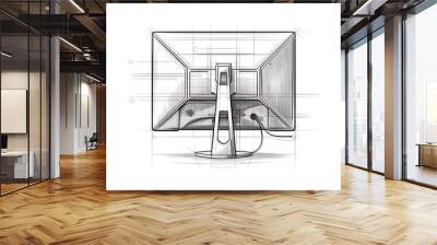 A detailed sketch of a computer monitor with a sleek design. Wall mural