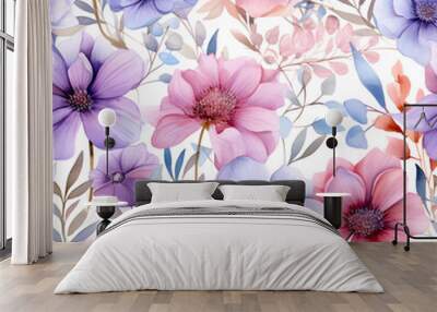 A soft red and yellow flower leaves pattern with a white background Wall mural