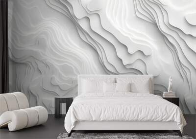 Abstract white topographic lines background 3d Wall mural