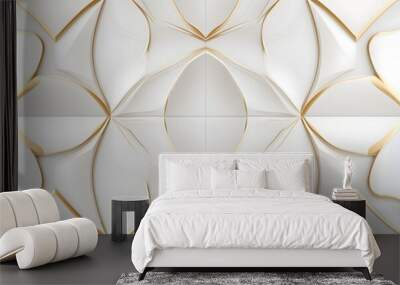 Luxury Semi-Gloss Wall background, elegant white and gold 3d embossed creative pattern, Panoramic Wall mural