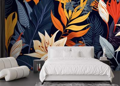 Modern exotic floral jungle pattern. seamless organic collage pattern. Fashionable template for design Wall mural