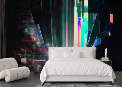 Motion glitch interlaced multicolored Distorted textured, futuristic glitch color noise blue pixel artifacts effect for digital composition Wall mural