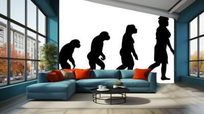 Painted theory of evolution of man. Vector silhouette of homo sapiens. Symbol from monkey to businesswoman. Wall mural