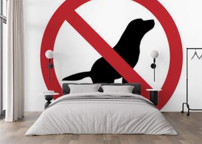 Vector silhouette no dog poop mark on white background. Symbol of stop,prohibition,warning,clean up. Wall mural