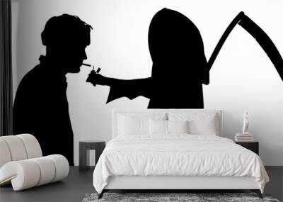 Vector silhouette of a man with the Grim Reaper. Wall mural