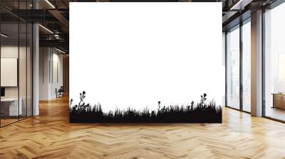 Vector silhouette of meadow on white background. Symbol of nature with grass and tree. Wall mural