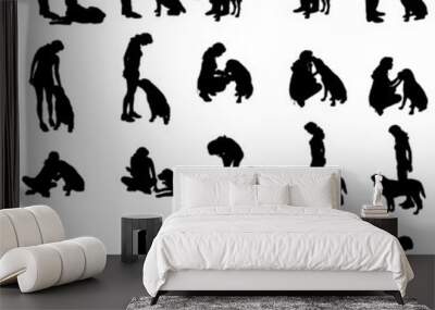 Vector silhouette of people with a dog. Wall mural