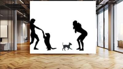 Vector silhouette of set of woman with dog white background. Wall mural