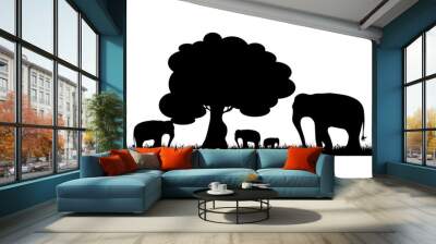 Vector silhouette of wild elephant in Africa on white background. Symbol of nature. Wall mural