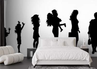 Vector silhouette of woman in different age on white background. Symbol of generation from child to old person. Wall mural