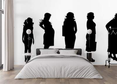 Vector silhouette of woman in different age on white background. Symbol of generation from child to old person. Wall mural