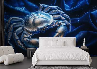 Metallic Crab on Blue Fabric Wall mural