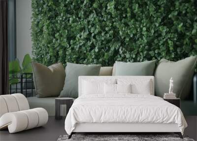 Modern Indoor Lounge Area with Greenery Wall and Comfortable Sofa Wall mural