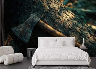 Rustic Axe on Tree Wall mural