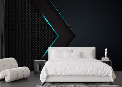 Abstract 3d black background a combination arrow blue line carbon and light. Luxury technology concept and modern futuristic shape Wall mural