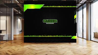 Abstract futuristic black and green gaming background with glossy metal esport shapes. Vector design template technology concept can use element game banner, sport poster, wallpaper, web streaming Wall mural