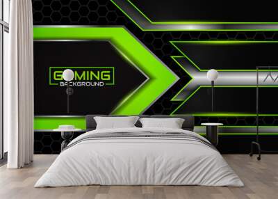 Abstract futuristic black and light green gaming background with modern esport shapes. Vector design template technology concept for element game banner, sport poster, cyber wallpaper theme, website Wall mural