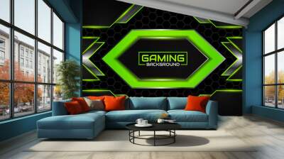 Abstract futuristic black and light green gaming background with modern esport shapes. Vector design template technology concept for element game banner, sport poster, cyber wallpaper theme, website Wall mural