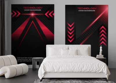 Abstract futuristic cover a4 background template with red technology style concept on black shapes. Modern layout vector design can use banner gaming, presentation business sport, automotive event Wall mural