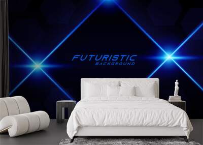 Abstract glowing blue futuristic background with technology digital concept. Light particle connection composition illustration. Vector design template can use for wallpaper, web banner, landing page Wall mural