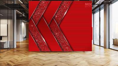 Abstract red overlapping layers background a combination with silver texture line and glitters decoration. Luxury and premium concept vector design template for use element modern cover, banner, card Wall mural