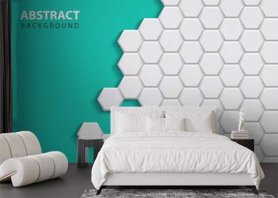 Abstract white hexagon texture on blue background. Modern vector design template for use element cover, poster, banner, business advertising, corporate, presentation Wall mural