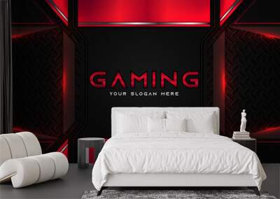 Futuristic black and red gaming banner design template with metal technology concept. Vector illustration for business corporate promotion, game header social media, live streaming background Wall mural