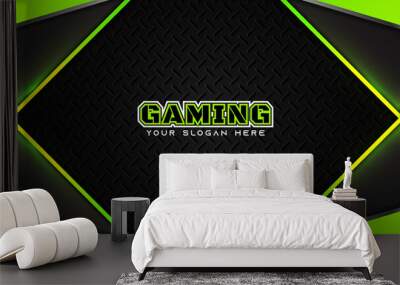 Futuristic green and black abstract gaming banner design with metal technology concept. Vector illustration for business corporate promotion, game header social media, live streaming background Wall mural