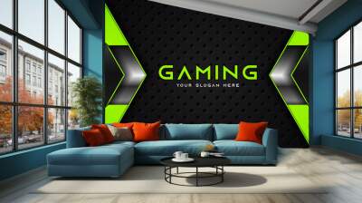 Futuristic green and black abstract gaming banner design with metal technology concept. Vector illustration for business corporate promotion, game header social media, live streaming background Wall mural