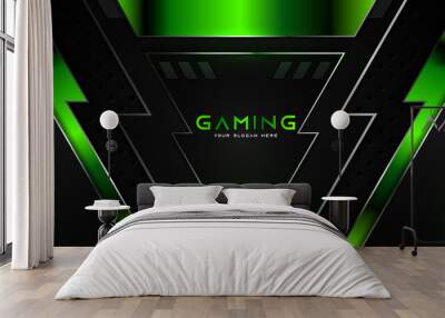 Futuristic light green gaming banner design with metal technology concept. Vector illustration for business corporate promotion, wallpaper, game header social media, live streaming background Wall mural