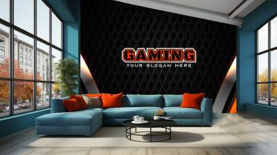 Futuristic orange and black abstract gaming banner design with metal technology concept. Vector illustration for business corporate promotion, game header social media, live streaming background Wall mural