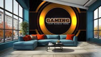 Futuristic orange and black abstract gaming banner design with metal technology concept. Vector illustration for business corporate promotion, game header social media, live streaming background Wall mural