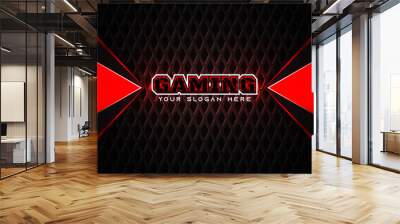 Futuristic red and black abstract gaming banner design template with metal technology concept. Vector illustration for business corporate promotion, game header social media, live streaming background Wall mural