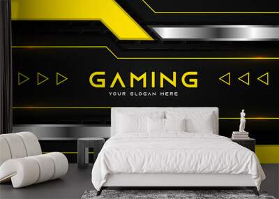 Futuristic yellow and black abstract gaming banner design template with metal technology concept. Vector graphic for business corporate promotion, game header social media, live streaming background Wall mural