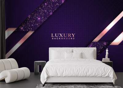 Luxury background design purple and golden element decoration. Elegant paper art shape vector layout template for use cover magazine, poster, flyer, invitation, product packaging, web banner, card Wall mural