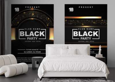 Luxury night dance party music layout cover design template background with elegant black and gold style. Light electro style vector for music event concert disco, club invitation, festival poster Wall mural