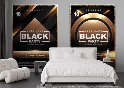 Luxury night dance party music layout cover design template background with elegant black and gold style. Light electro style vector for music event concert disco, club invitation, festival poster Wall mural