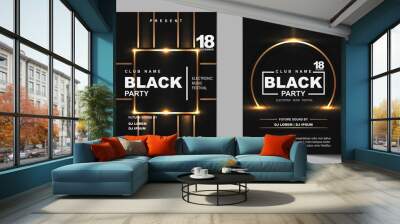 Luxury night dance party music layout cover design template background with elegant black and gold style. Light electro style vector for music event concert disco, club invitation, festival poster Wall mural