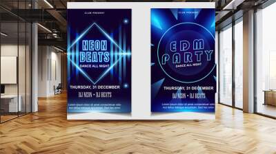 Night dance party music layout design template background with dynamic gradient style. Colorful electro style vector for concert disco, club party, event flyer invitation, cover festival poster Wall mural