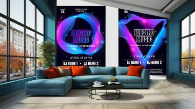 Night dance party music layout design template background with dynamic gradient style. Colorful neon electro style vector for concert disco, club party, event flyer invitation, cover festival poster Wall mural