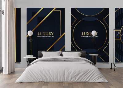 Set luxury VIP premium cover layout design template with blue navy and gold line. Abstract vector a4 graphic can use Product Package, Annual report, Business brochure , wedding invitation, card, flyer Wall mural