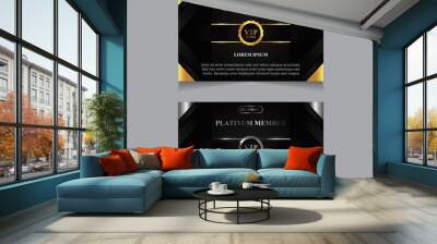 Vector VIP golden and platinum card. Black geometric pattern background with premium design. Luxury and elegant graphic template layout for print vip member Wall mural