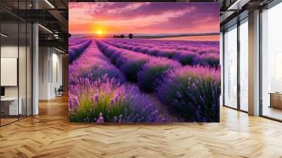 Sunset over a summer lavender field in Tihany, Hungary Wall mural