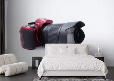 red camera with a lens on a white background Wall mural