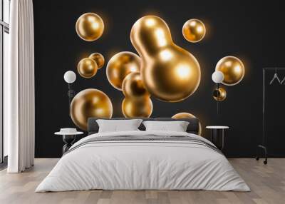 Vector 3d gold liquid blobs. Wall mural