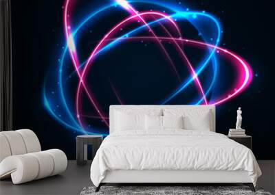 Vector light effect. The object s light stroke. Circular lens flare. Abstract rotational lines. Power energy element. Luminous sci-fi. Shining neon lights cosmic abstract frame. Magic round frame. Wall mural