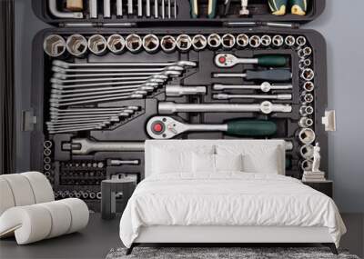 auto repair wrenches on a gray background Wall mural