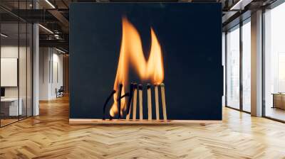 sulfur matches are burning on a black background Wall mural