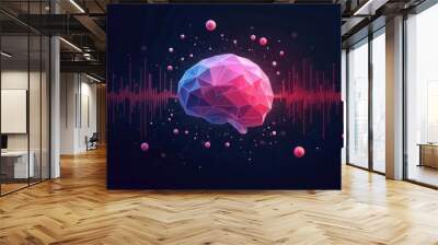 A vibrant, digital representation of a brain with sound waves, symbolizing the fusion of neuroscience and technology in innovation and creativity. Wall mural