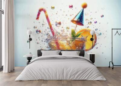 Refreshing splash of citrus drink with a festive vibe, perfect for celebrations, parties, or summer events. Wall mural